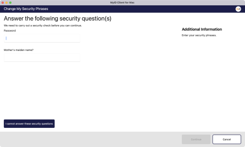 "Change My Security Phrases"